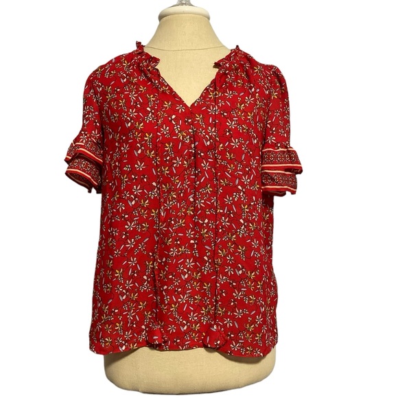 Max Studio Women’s Floral  Print Short Sleeve Blouse Small - Picture 2 of 6